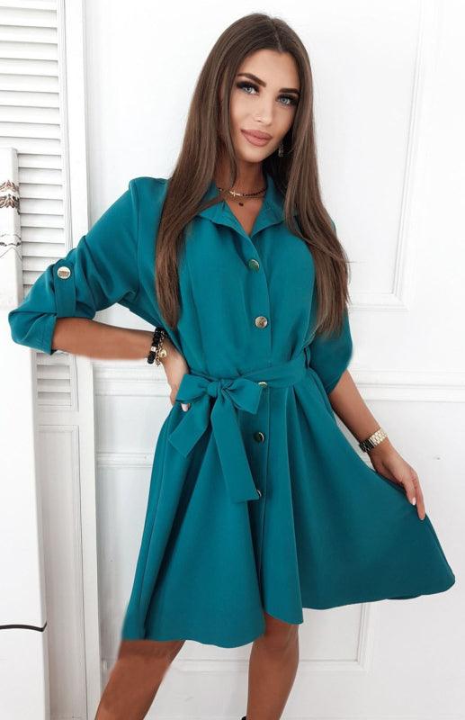 A-lijn Jurk met Ceintuur en Knopsluiting - Mini Dresses - Jurkjes.co