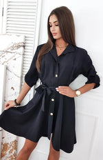 A-lijn Jurk met Ceintuur en Knopsluiting - Mini Dresses - Jurkjes.co