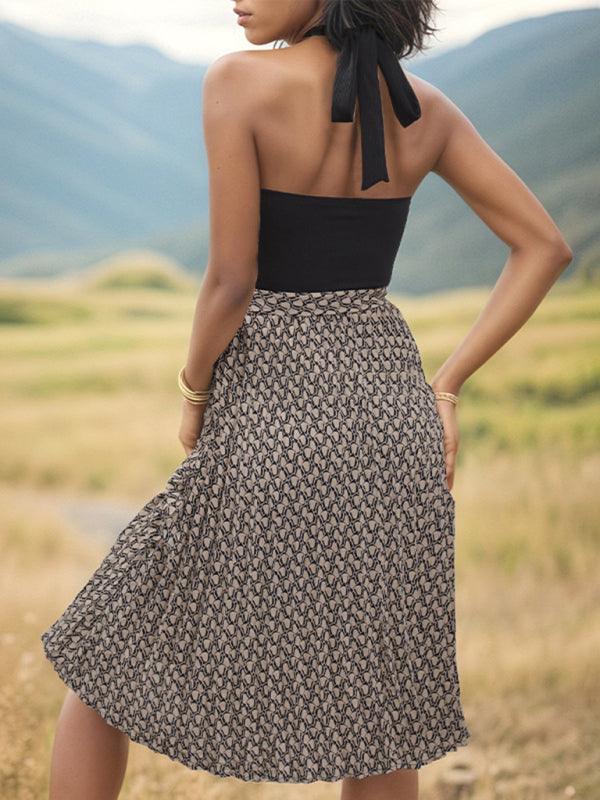 A-lijn Jurk met Cross Hals en Geometrisch Patroon - Midi Dresses - Jurkjes.co