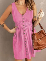 A-lijn Jurk met Knopen en Elastische Taille - Mini Dresses - Jurkjes.co