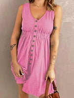 A-lijn Jurk met Knopen en Elastische Taille - Mini Dresses - Jurkjes.co