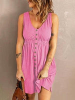 A-lijn Jurk met Knopen en Elastische Taille - Mini Dresses - Jurkjes.co