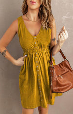 A-lijn Jurk met Knopen en Elastische Taille - Mini Dresses - Jurkjes.co