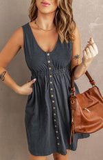 A-lijn Jurk met Knopen en Elastische Taille - Mini Dresses - Jurkjes.co