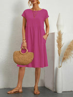 A-lijn Jurk met Ronde Hals en Effen Kleur - Midi Dresses - Jurkjes.co