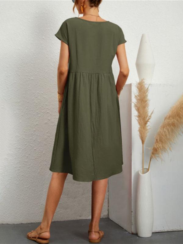 A-lijn Jurk met Ronde Hals en Effen Kleur - Midi Dresses - Jurkjes.co
