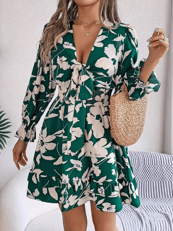 A-lijn Jurk met V-hals en Bloemenprint - Mini Dresses - Jurkjes.co