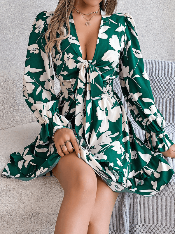 A-lijn Jurk met V-hals en Bloemenprint - Mini Dresses - Jurkjes.co