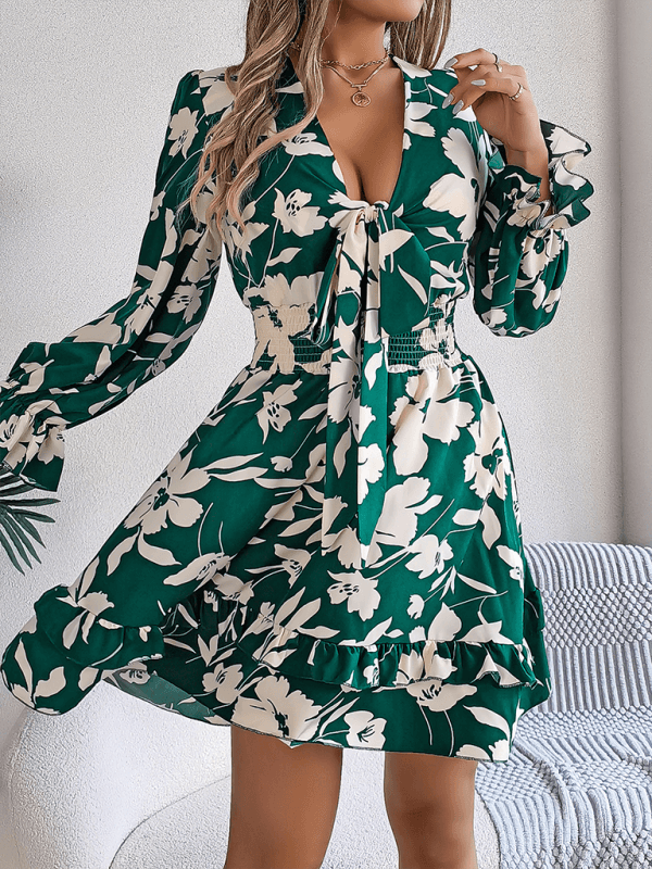 A-lijn Jurk met V-hals en Bloemenprint - Mini Dresses - Jurkjes.co