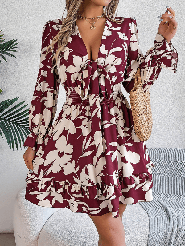 A-lijn Jurk met V-hals en Bloemenprint - Mini Dresses - Jurkjes.co