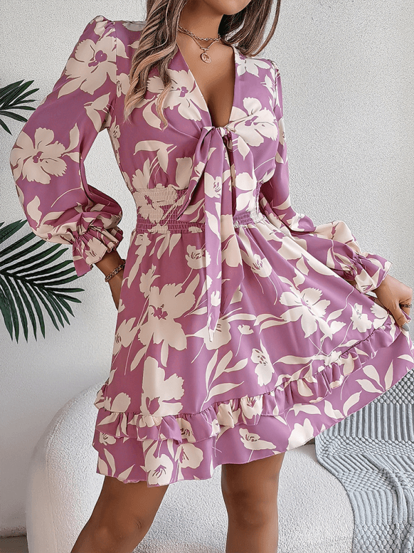 A-lijn Jurk met V-hals en Bloemenprint - Mini Dresses - Jurkjes.co