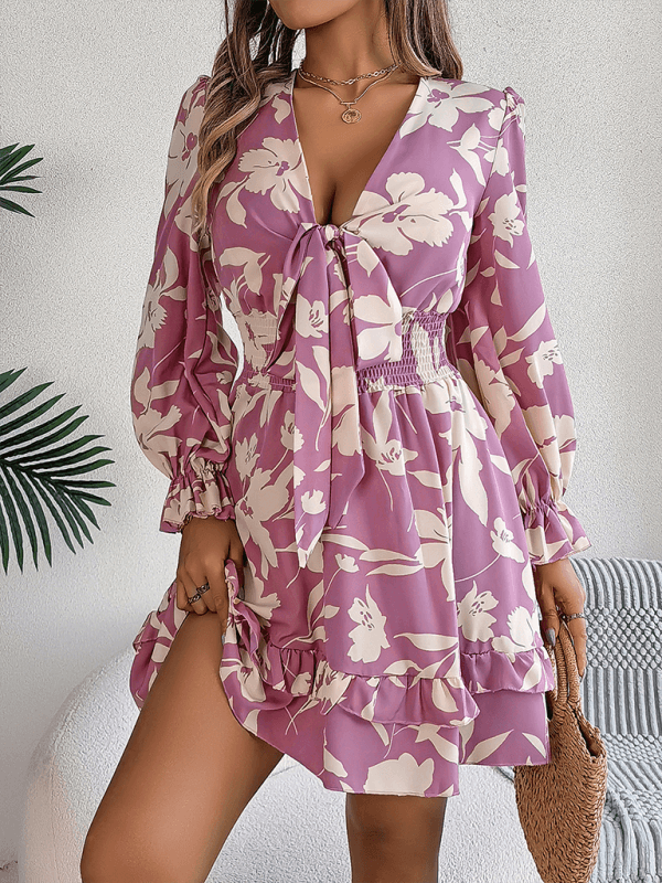 A-lijn Jurk met V-hals en Bloemenprint - Mini Dresses - Jurkjes.co