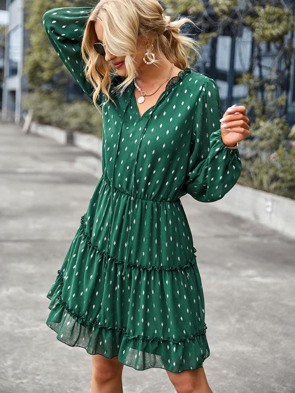 A-lijn Jurk met V-hals en Geometrisch Patroon - Mini Dresses - Jurkjes.co