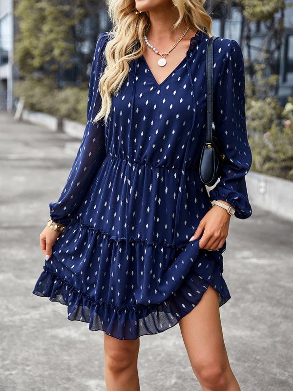 A-lijn Jurk met V-hals en Geometrisch Patroon - Mini Dresses - Jurkjes.co