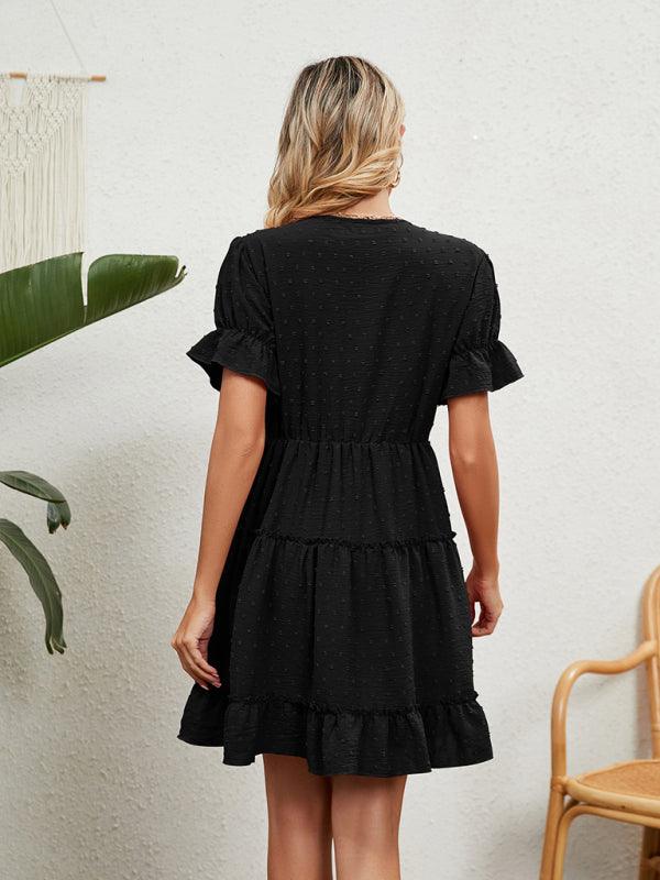 A-lijn Jurk met V-hals en Kanten Details - Midi Dresses - Jurkjes.co