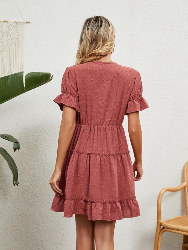 A-lijn Jurk met V-hals en Kanten Details - Midi Dresses - Jurkjes.co