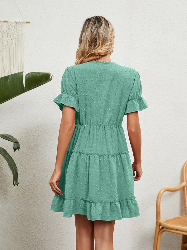 A-lijn Jurk met V-hals en Kanten Details - Midi Dresses - Jurkjes.co