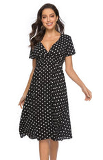 A-lijn Jurk met V-hals en Polkadots - Midi Dresses - Jurkjes.co