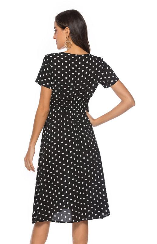 A-lijn Jurk met V-hals en Polkadots - Midi Dresses - Jurkjes.co