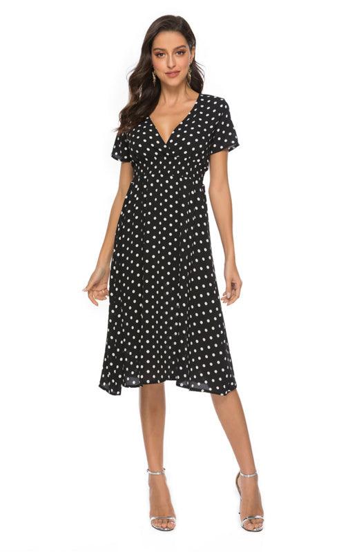 A-lijn Jurk met V-hals en Polkadots - Midi Dresses - Jurkjes.co