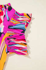 Abstracte Print Franje Hals Ruches Mouw Mini Jurk - Mini Dresses - Jurkjes.co