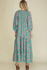 Abstracte Print Jurk met Puff Mouw en Strik - Maxi Dresses - Jurkjes.co