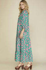 Abstracte Print Jurk met Puff Mouw en Strik - Maxi Dresses - Jurkjes.co