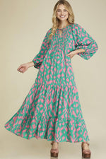 Abstracte Print Jurk met Puff Mouw en Strik - Maxi Dresses - Jurkjes.co