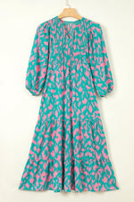 Abstracte Print Jurk met Puff Mouw en Strik - Maxi Dresses - Jurkjes.co