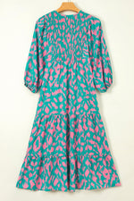 Abstracte Print Jurk met Puff Mouw en Strik - Maxi Dresses - Jurkjes.co