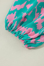 Abstracte Print Jurk met Puff Mouw en Strik - Maxi Dresses - Jurkjes.co