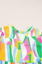 Abstracte Print Jurk met Ruches en V-Hals - Mini Dresses - Jurkjes.co