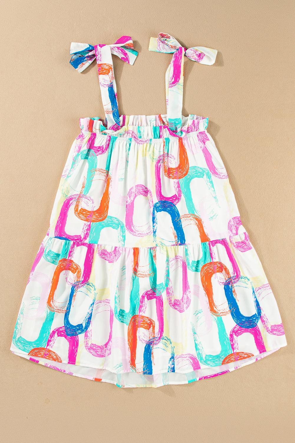 Abstracte Print Mini Jurk met Geknoopte Bandjes - Mini Dresses - Jurkjes.co
