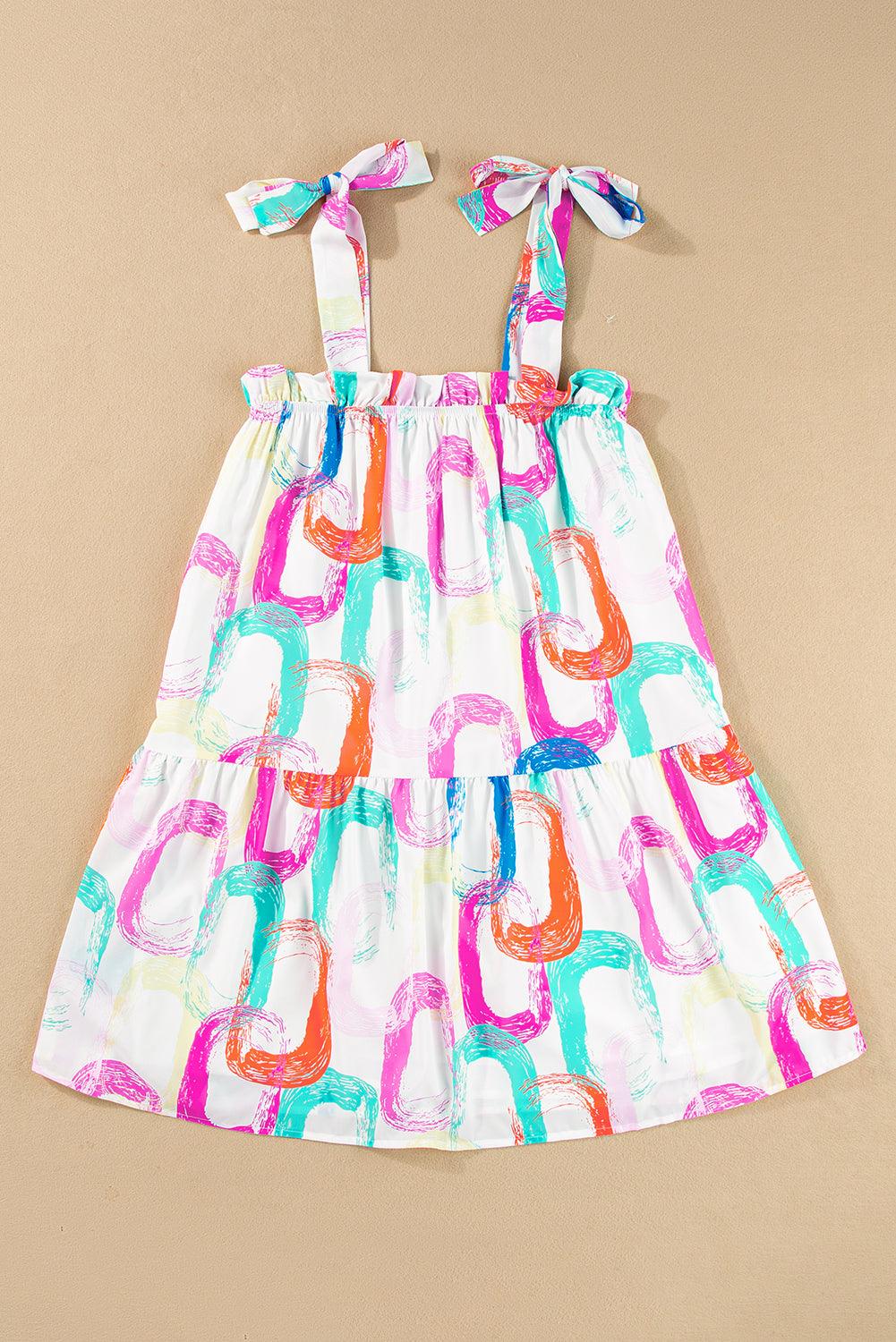 Abstracte Print Mini Jurk met Geknoopte Bandjes - Mini Dresses - Jurkjes.co