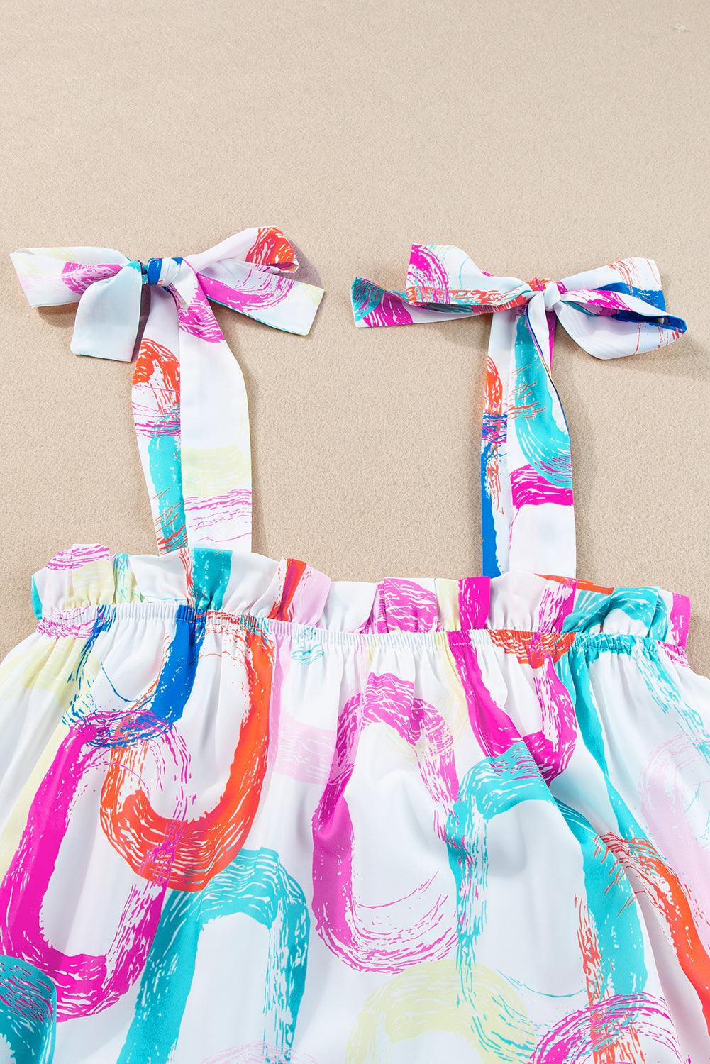 Abstracte Print Mini Jurk met Geknoopte Bandjes - Mini Dresses - Jurkjes.co