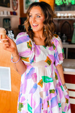 Abstracte Print Puff Mouw Midi Jurk - Midi Dresses - Jurkjes.co