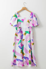 Abstracte Print Puff Mouw Midi Jurk - Midi Dresses - Jurkjes.co