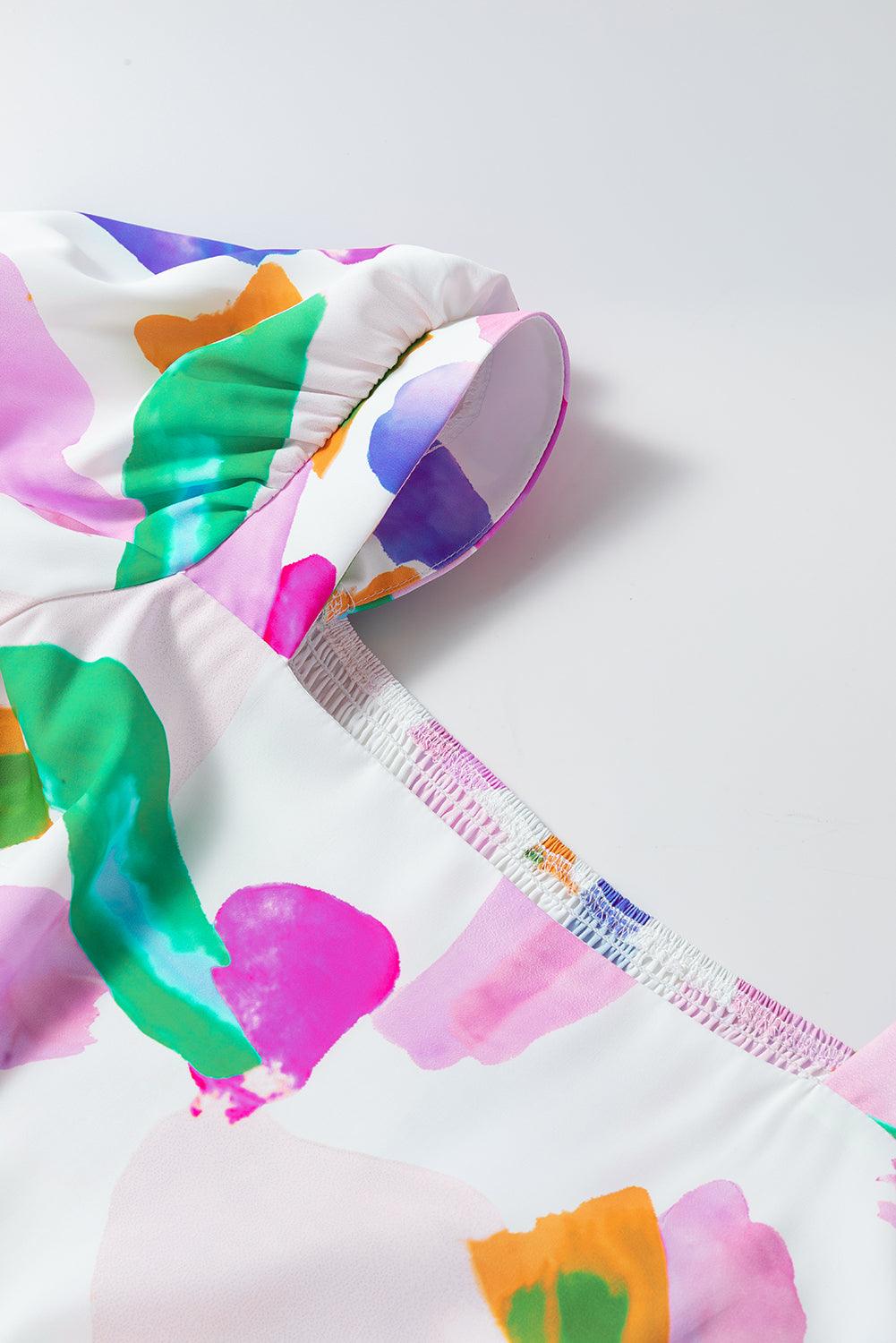 Abstracte Print Puff Mouw Midi Jurk - Midi Dresses - Jurkjes.co