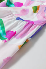 Abstracte Print Puff Mouw Midi Jurk - Midi Dresses - Jurkjes.co