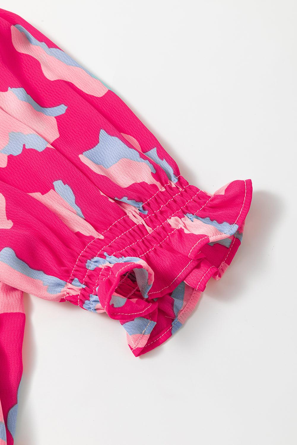 Abstracte Print Puff Mouw Mini Jurk - Mini Dresses - Jurkjes.co