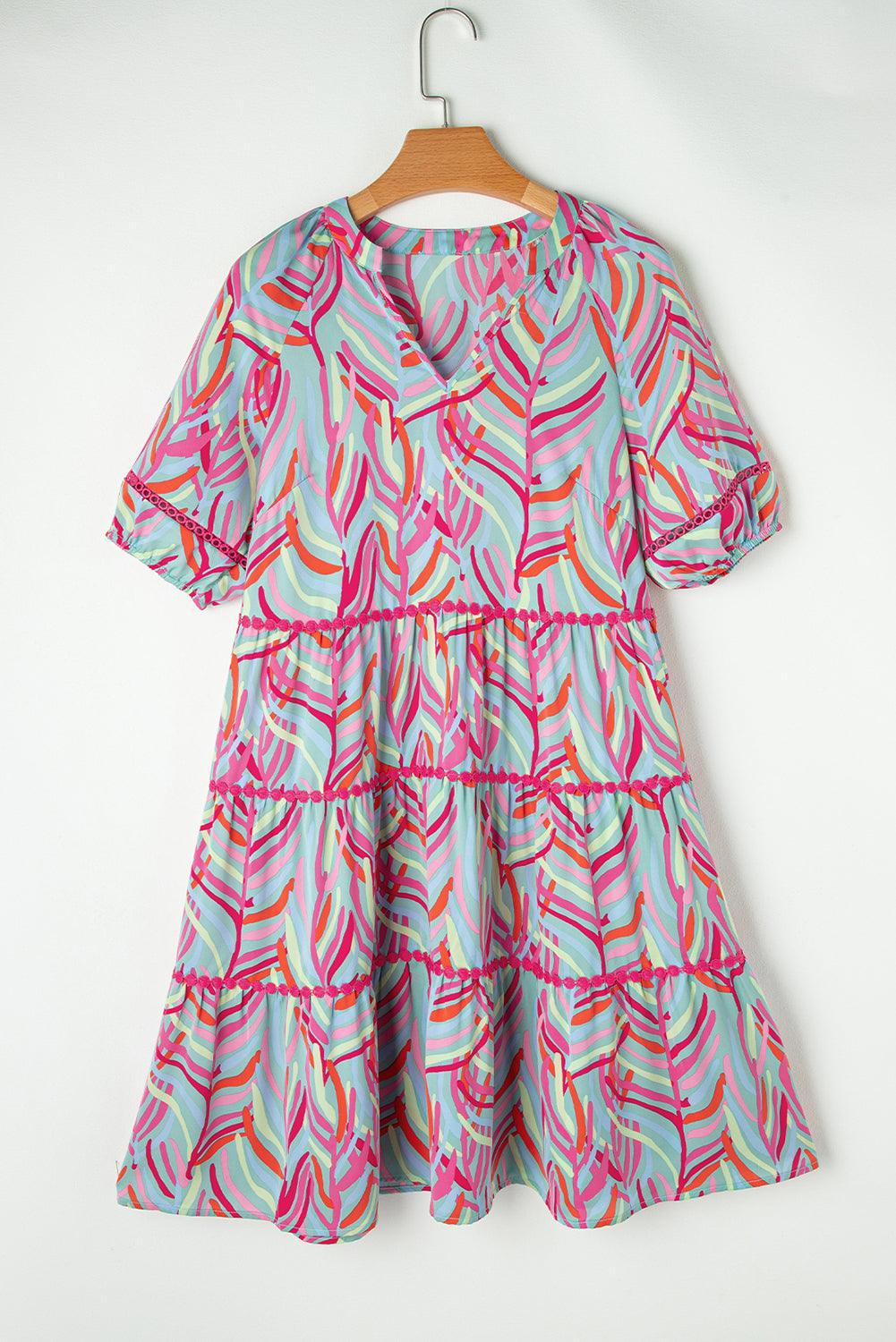 Abstracte Ricrac Gelaagde Jurk met Pofmouwen - Mini Dresses - Jurkjes.co