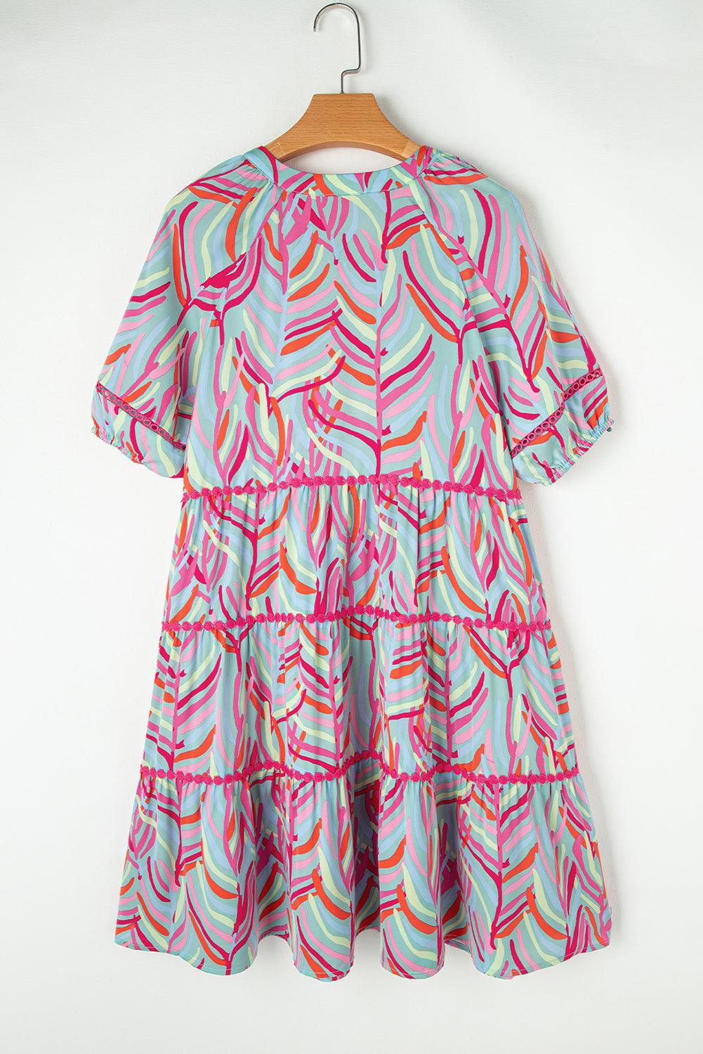 Abstracte Ricrac Gelaagde Jurk met Pofmouwen - Mini Dresses - Jurkjes.co