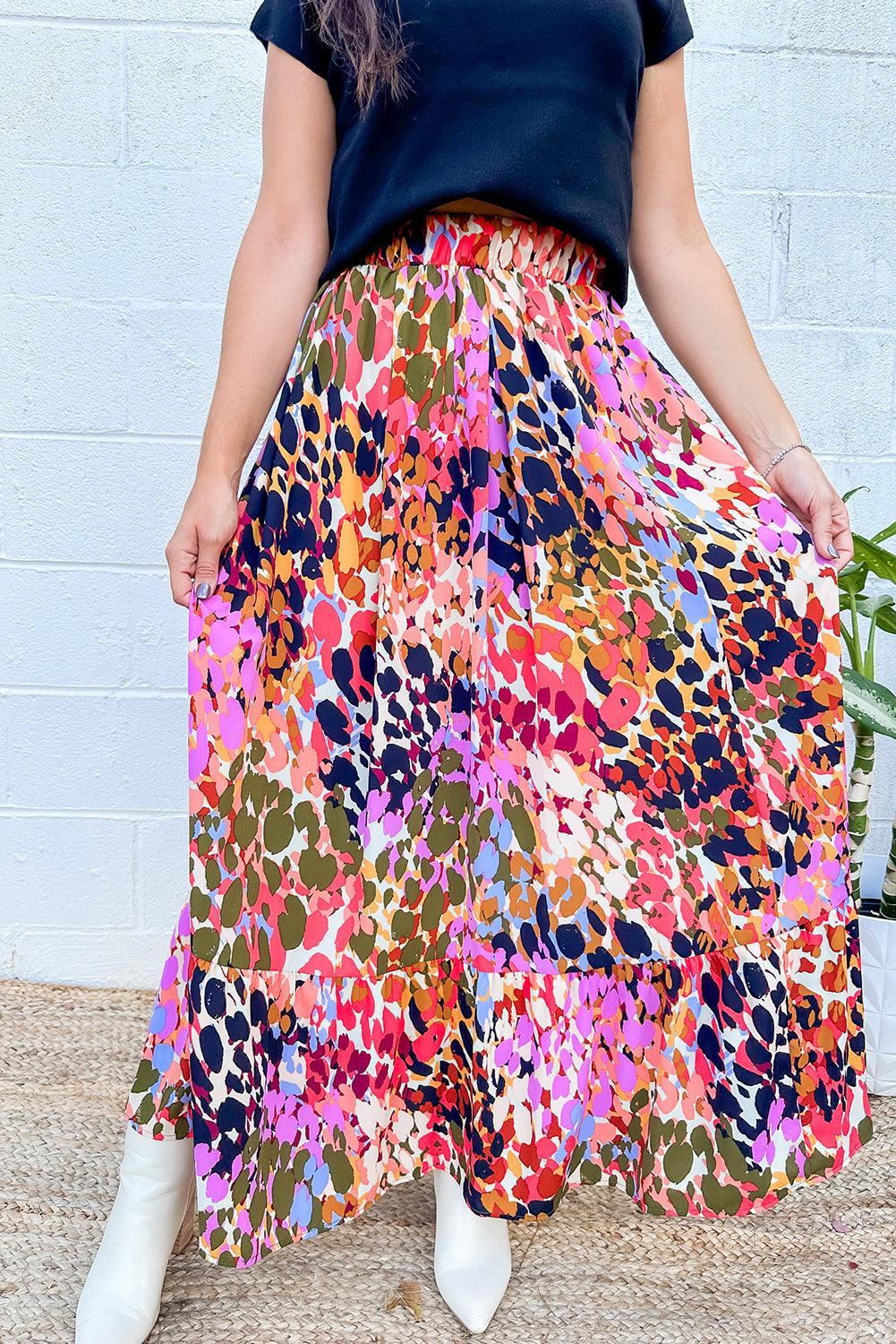 Abstracte Ruffle Maxi Rok met Kleurrijke Print - Skirts & Petticoat - Jurkjes.co