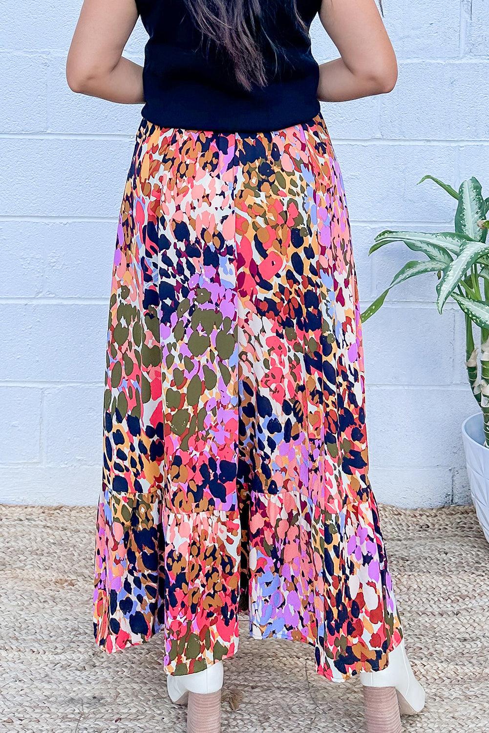 Abstracte Ruffle Maxi Rok met Kleurrijke Print - Skirts & Petticoat - Jurkjes.co