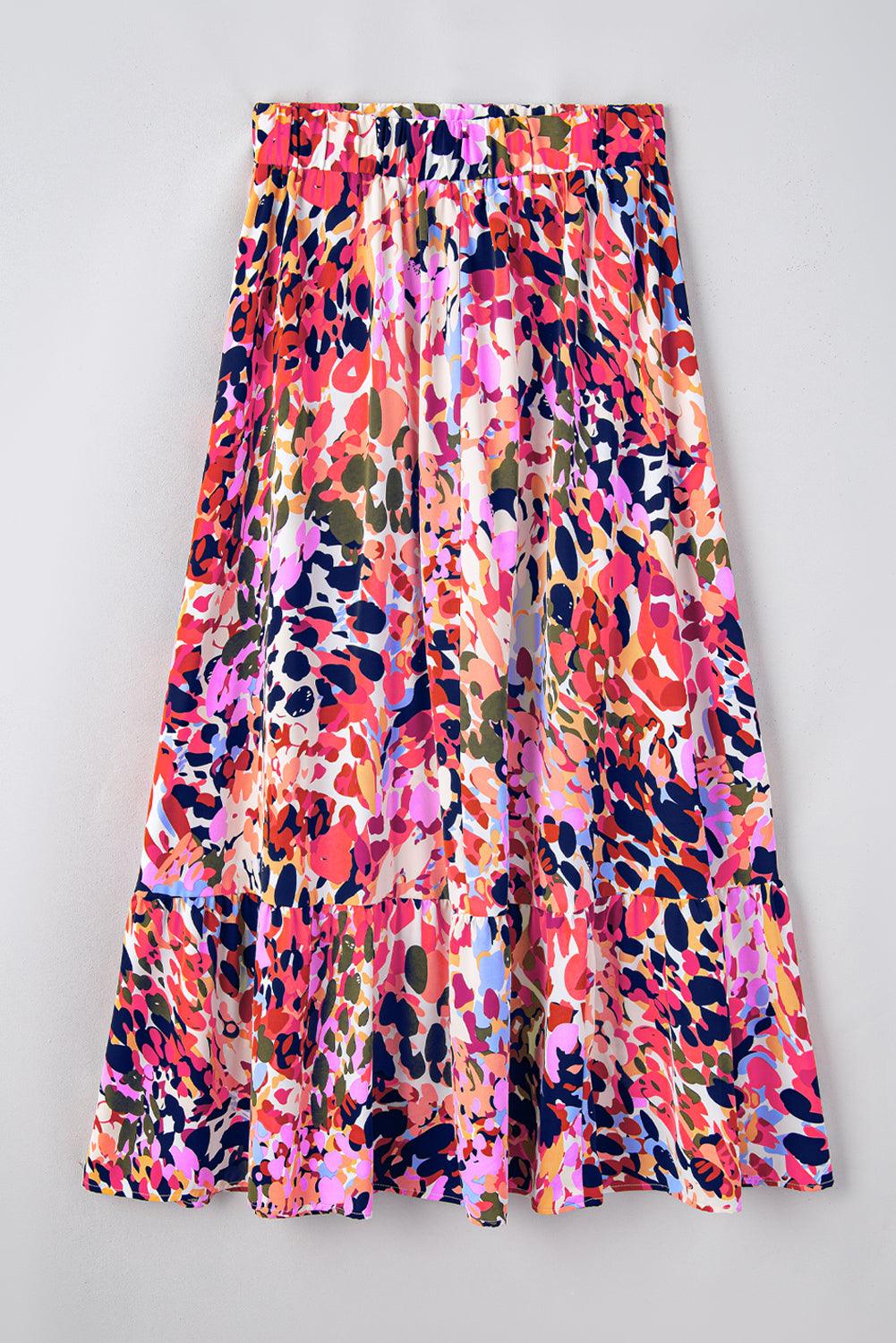 Abstracte Ruffle Maxi Rok met Kleurrijke Print - Skirts & Petticoat - Jurkjes.co