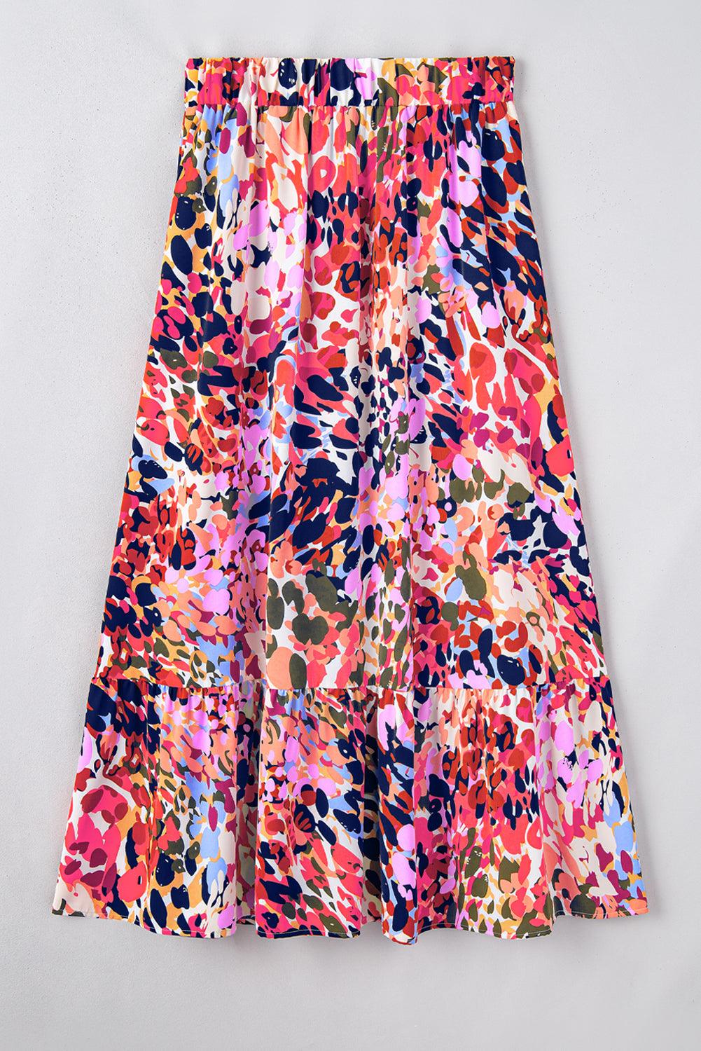 Abstracte Ruffle Maxi Rok met Kleurrijke Print - Skirts & Petticoat - Jurkjes.co