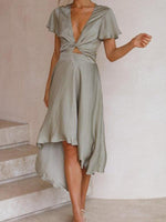 Asymmetrische Midi Jurk met V-hals - Midi Dresses - Jurkjes.co