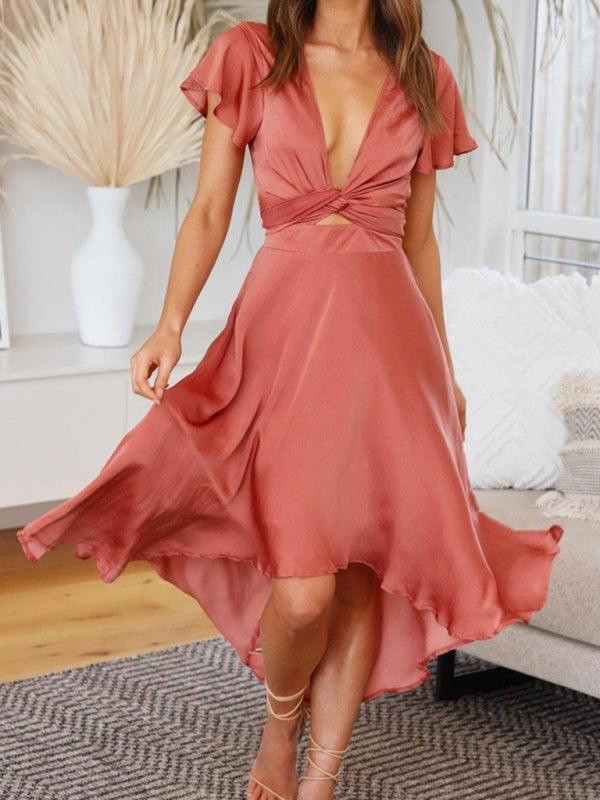 Asymmetrische Midi Jurk met V-hals - Midi Dresses - Jurkjes.co