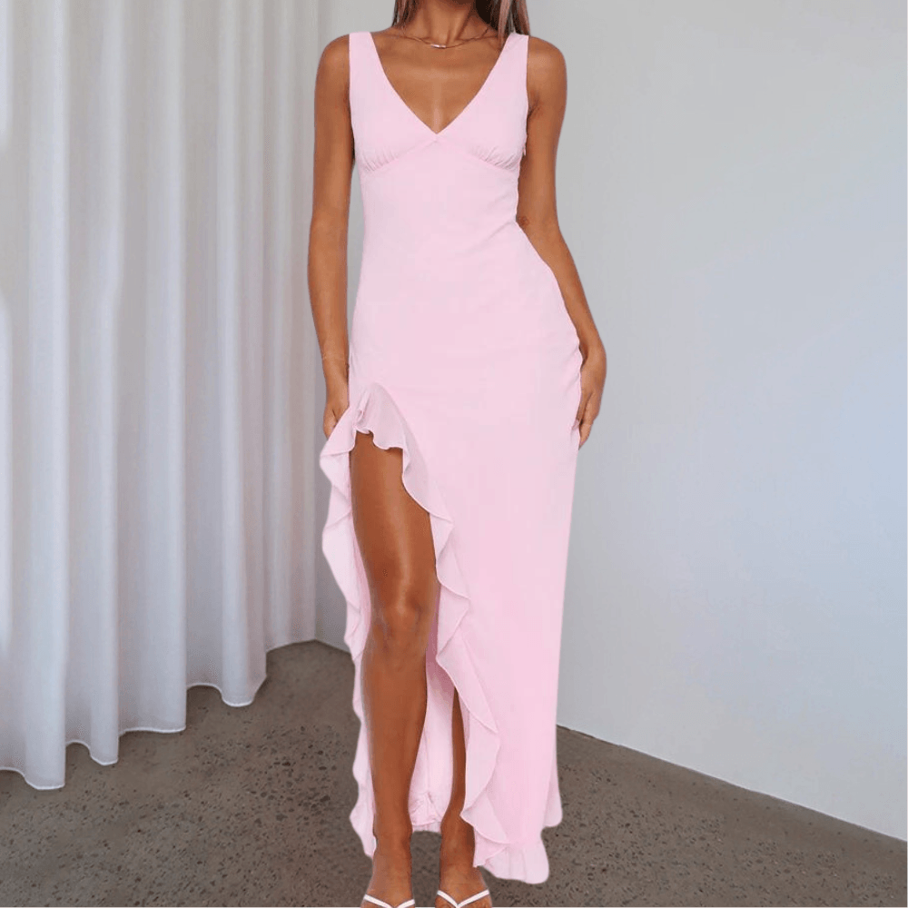Avondjurk met Ruches en Split - CB - Dresses - Jurkjes.co