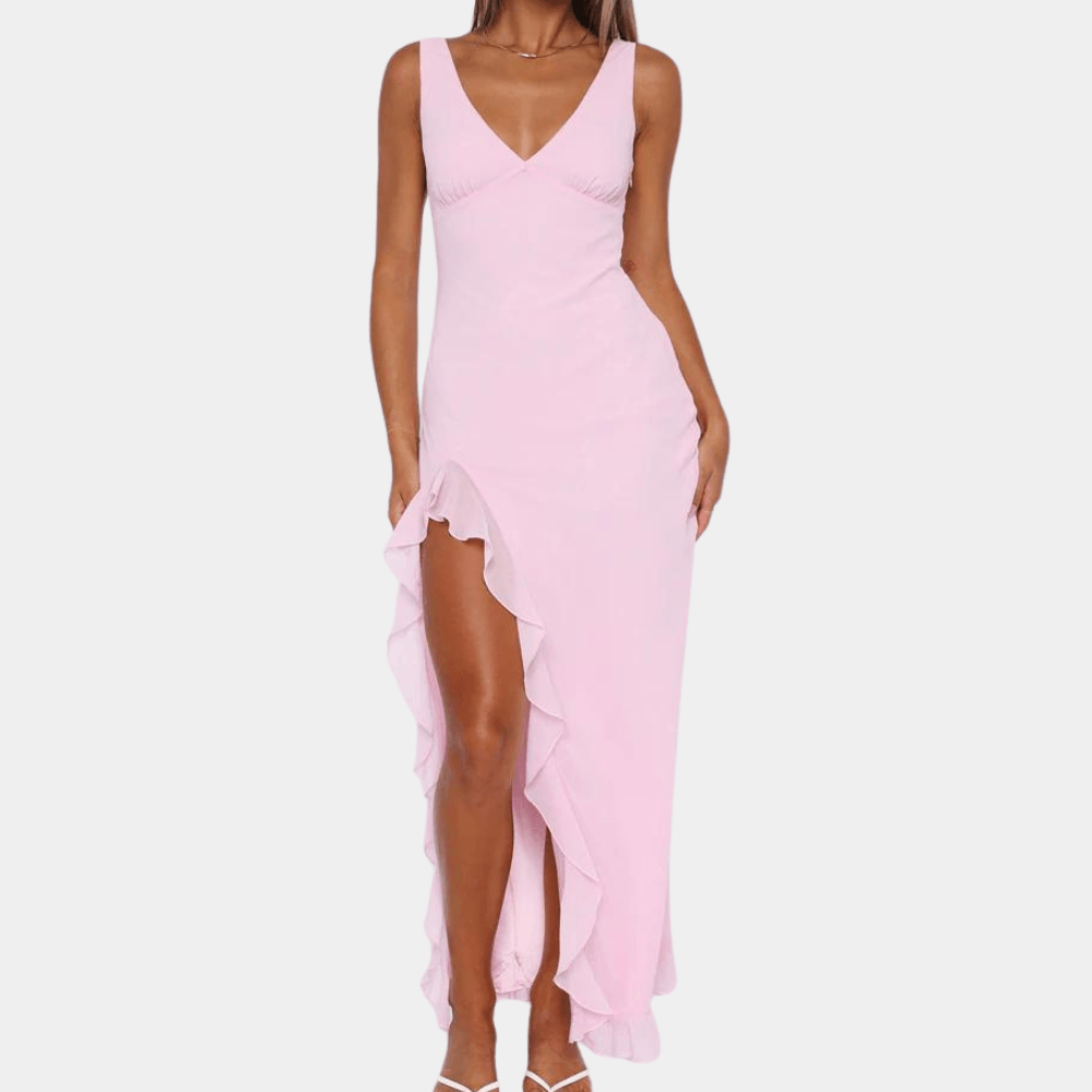 Avondjurk met Ruches en Split - CB - Dresses - Jurkjes.co
